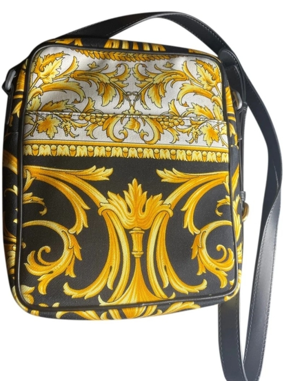 Versace Baroque-Print Crossbody Bag in Yellow and Black